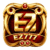 Premium EZ777 game logo with gold 3D E7 lettering, red gemstone, luxury gaming emblem, and white background.